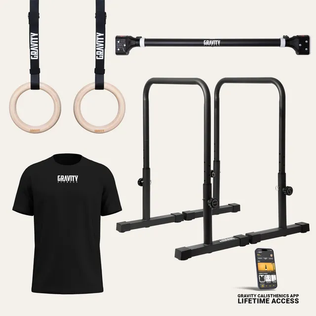 gravity-fitness-kit-calisthenics-piccoli-spazi-sbarra-parallele-anelli image 1