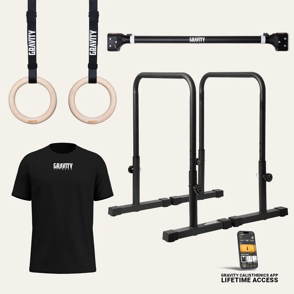 gravity-fitness-kit-calisthenics-piccoli-spazi-sbarra-parallele-anelli image 1