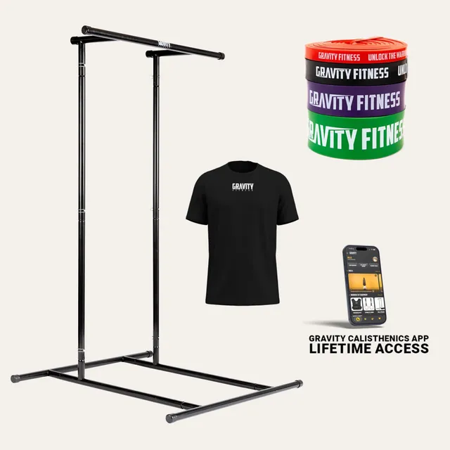 gravity-fitness-get-your-first-pull-up-bundle-rack-bande-t-shirt image 1